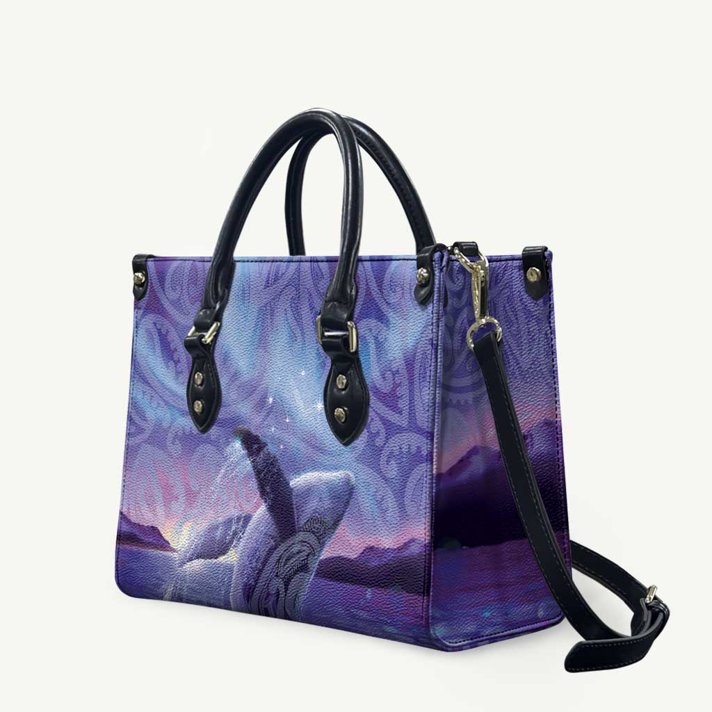 New Zealand Matariki Humpback Whale Leather Bag Paikea Maori New Year Purple Galaxy