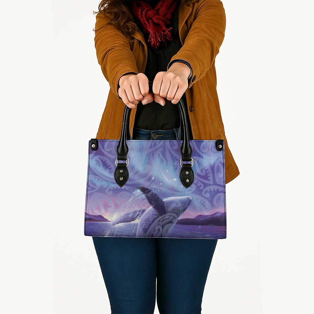 New Zealand Matariki Humpback Whale Leather Bag Paikea Maori New Year Purple Galaxy