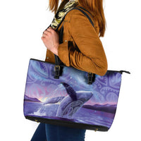 New Zealand Matariki Humpback Whale Leather Tote Bag Paikea Maori New Year Purple Galaxy