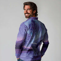 New Zealand Matariki Humpback Whale Long Sleeve Polo Shirt Paikea Maori New Year Purple Galaxy LT14 - Polynesian Pride