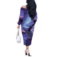 New Zealand Matariki Humpback Whale Off The Shoulder Long Sleeve Dress Paikea Maori New Year Purple Galaxy LT14 - Polynesian Pride