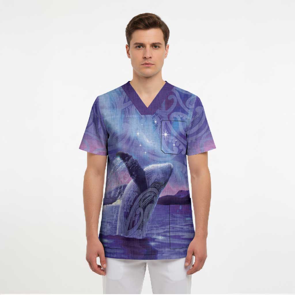 New Zealand Matariki Humpback Whale Scrub Top Paikea Maori New Year Purple Galaxy