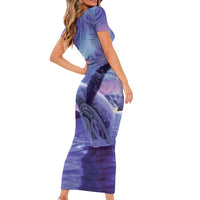 New Zealand Matariki Humpback Whale Short Sleeve Bodycon Dress Paikea Maori New Year Purple Galaxy LT14 - Polynesian Pride
