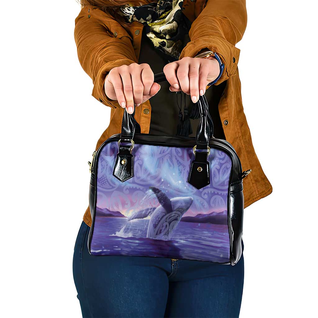 New Zealand Matariki Humpback Whale Shoulder Handbag Paikea Maori New Year Purple Galaxy