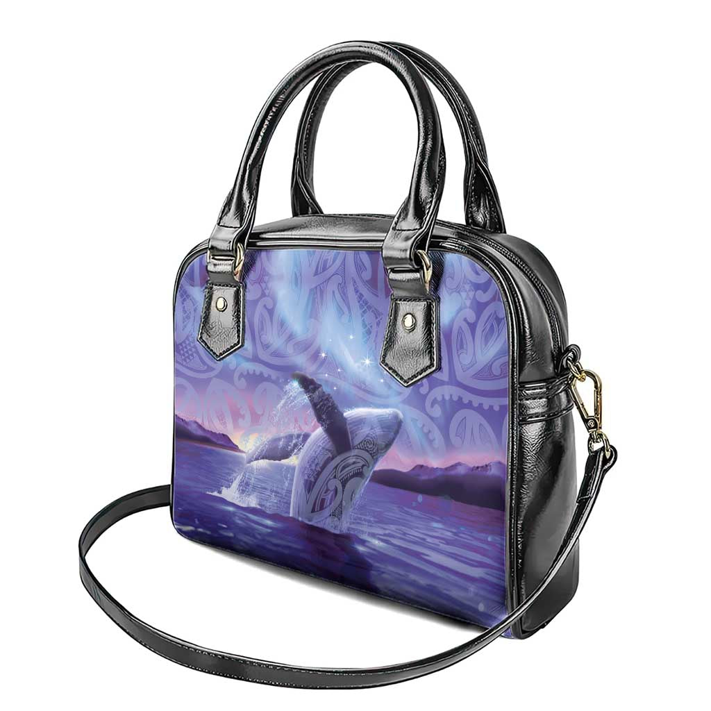 New Zealand Matariki Humpback Whale Shoulder Handbag Paikea Maori New Year Purple Galaxy