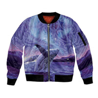 New Zealand Matariki Humpback Whale Sleeve Zip Bomber Jacket Paikea Maori New Year Purple Galaxy
