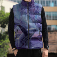 New Zealand Matariki Humpback Whale Sleeveless Puffer Jacket Paikea Maori New Year Purple Galaxy
