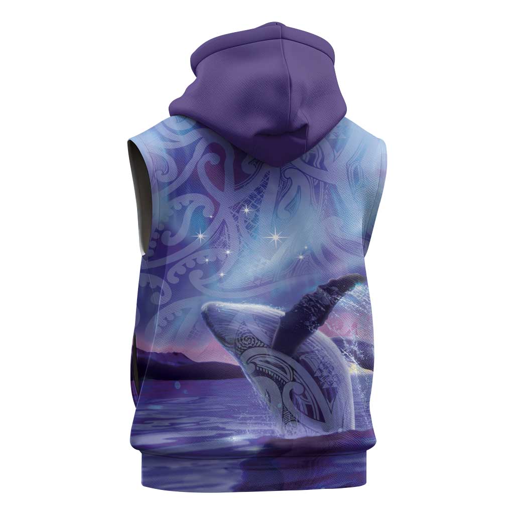 New Zealand Matariki Humpback Whale Sleeveless Zip Hoodie Paikea Maori New Year Purple Galaxy LT14 - Polynesian Pride
