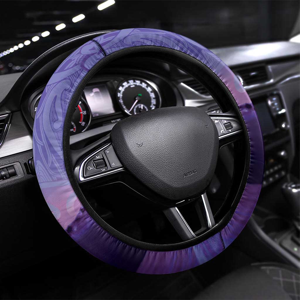 New Zealand Matariki Humpback Whale Steering Wheel Cover Paikea Maori New Year Purple Galaxy LT14 Universal Fit Purple - Polynesian Pride