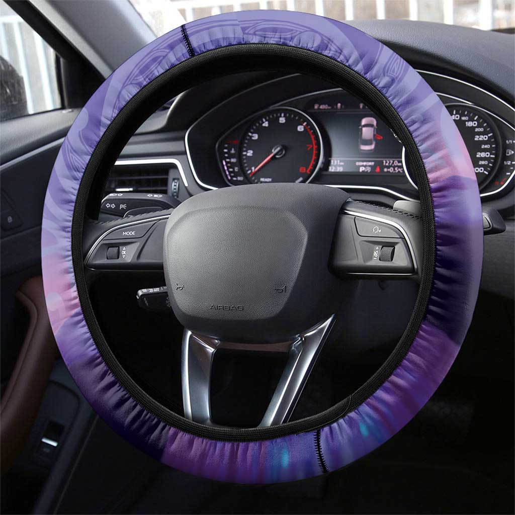 New Zealand Matariki Humpback Whale Steering Wheel Cover Paikea Maori New Year Purple Galaxy LT14 - Polynesian Pride
