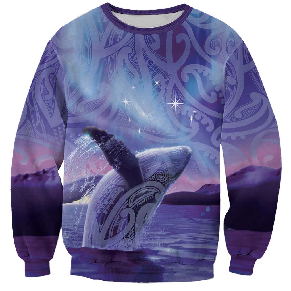 New Zealand Matariki Humpback Whale Sweatshirt Paikea Maori New Year Purple Galaxy
