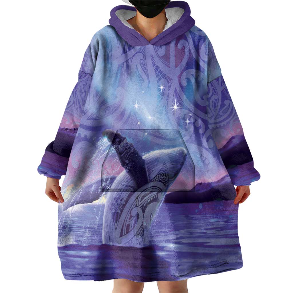 New Zealand Matariki Humpback Whale Wearable Blanket Hoodie Paikea Maori New Year Purple Galaxy LT14 - Polynesian Pride