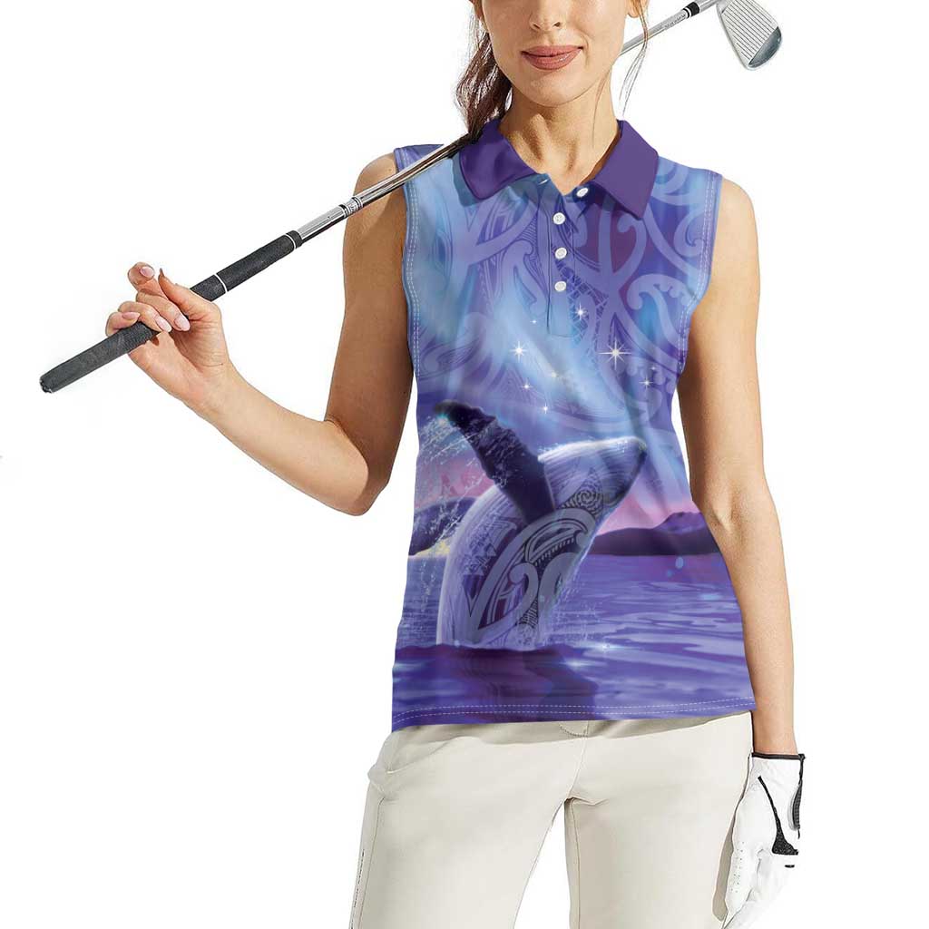 New Zealand Matariki Humpback Whale Women Sleeveless Polo Shirt Paikea Maori New Year Purple Galaxy LT14 - Polynesian Pride