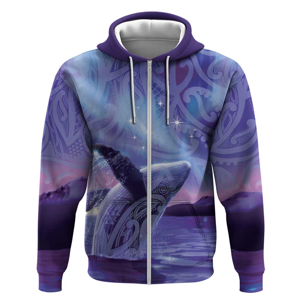 New Zealand Matariki Humpback Whale Zip Hoodie Paikea Maori New Year Purple Galaxy
