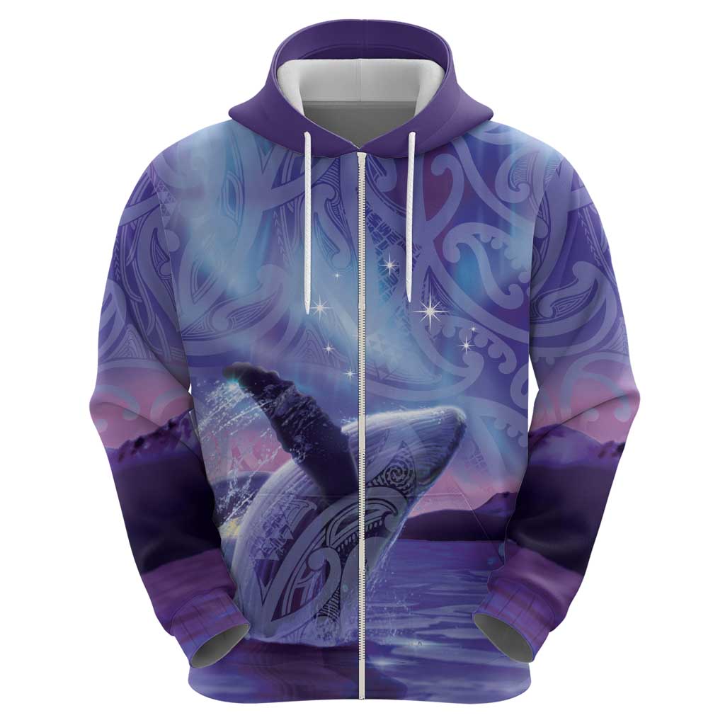 New Zealand Matariki Humpback Whale Zip Hoodie Paikea Maori New Year Purple Galaxy