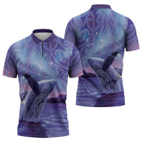 New Zealand Matariki Humpback Whale Zipper Polo Shirt Paikea Maori New Year Purple Galaxy LT14 - Polynesian Pride