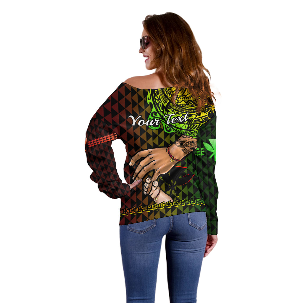 Personalised Father Day Hawaii Off Shoulder Sweater Kanaka Kakau Hauoli La Makuakane LT14 - Polynesian Pride