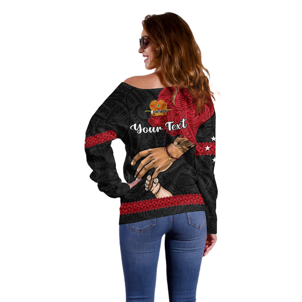 Personalised Father Day Papua New Guinea Off Shoulder Sweater PNG I Love You Dad Black Version LT14 - Polynesian Pride