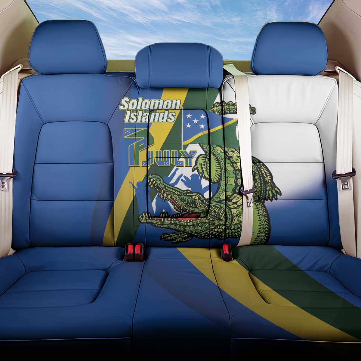 Solomon Islands Independence Day Back Car Seat Cover Happy 7 July Crocodile Flag Style LT14 One Size Blue - Polynesian Pride