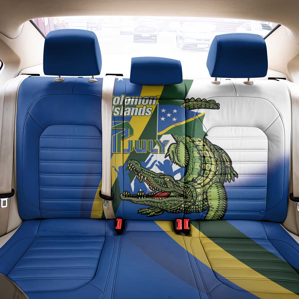 Solomon Islands Independence Day Back Car Seat Cover Happy 7 July Crocodile Flag Style LT14 - Polynesian Pride