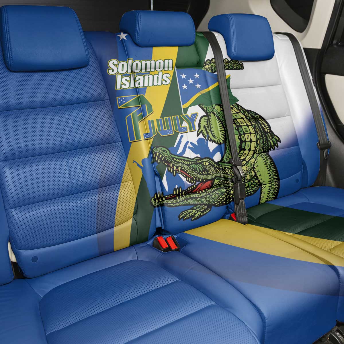 Solomon Islands Independence Day Back Car Seat Cover Happy 7 July Crocodile Flag Style LT14 - Polynesian Pride