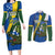 Solomon Islands Independence Day Couples Matching Long Sleeve Bodycon Dress and Long Sleeve Button Shirt Happy 7 July Crocodile Flag Style