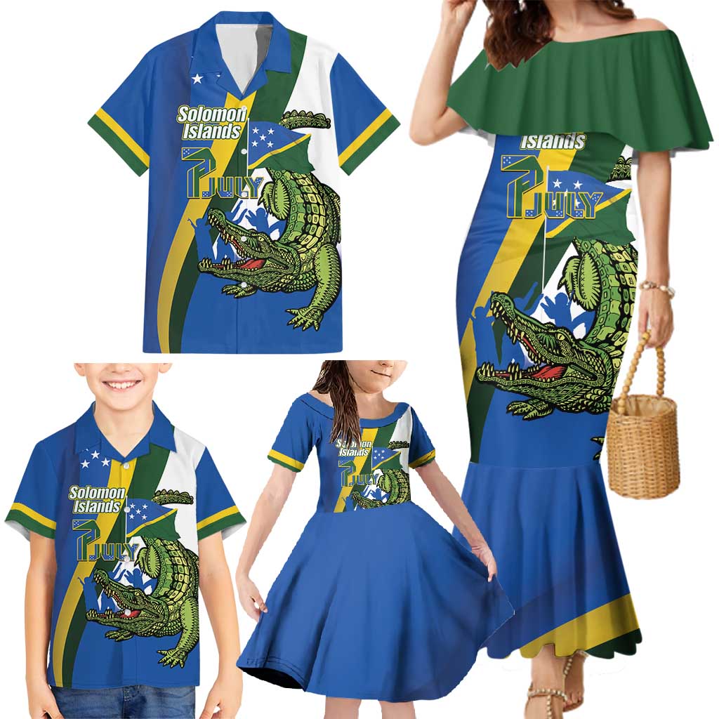 Solomon Islands Independence Day Family Matching Mermaid Dress and Hawaiian Shirt Happy 7 July Crocodile Flag Style LT14 - Polynesian Pride