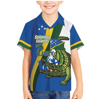 Solomon Islands Independence Day Family Matching Mermaid Dress and Hawaiian Shirt Happy 7 July Crocodile Flag Style LT14 Son's Shirt Blue - Polynesian Pride