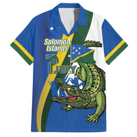 Solomon Islands Independence Day Family Matching Off Shoulder Maxi Dress and Hawaiian Shirt Happy 7 July Crocodile Flag Style LT14 Dad's Shirt - Short Sleeve Blue - Polynesian Pride