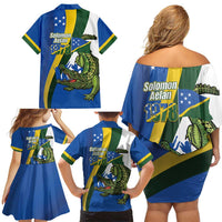 Solomon Islands Independence Day Family Matching Off Shoulder Short Dress and Hawaiian Shirt Happy 7 July Crocodile Flag Style LT14 - Polynesian Pride