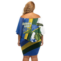Solomon Islands Independence Day Family Matching Off Shoulder Short Dress and Hawaiian Shirt Happy 7 July Crocodile Flag Style LT14 - Polynesian Pride