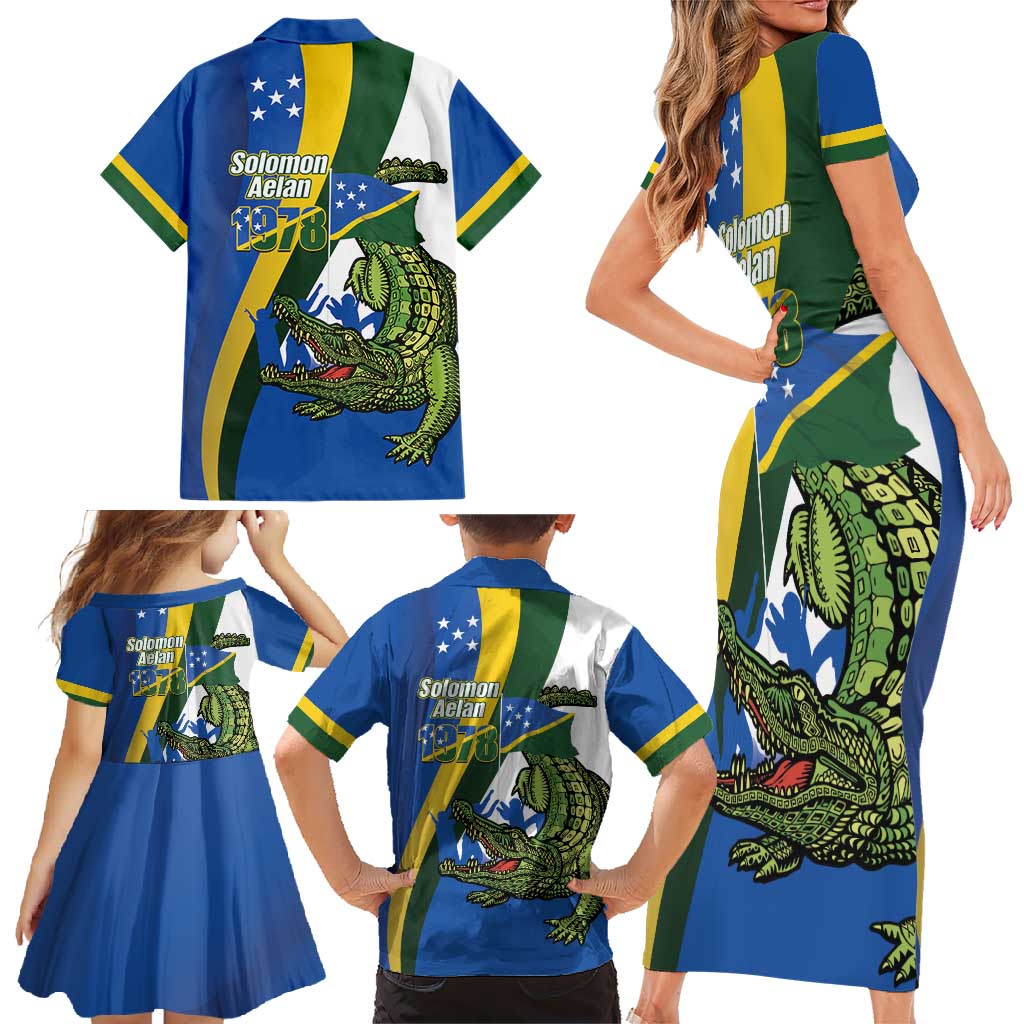 Solomon Islands Independence Day Family Matching Short Sleeve Bodycon Dress and Hawaiian Shirt Happy 7 July Crocodile Flag Style LT14 - Polynesian Pride