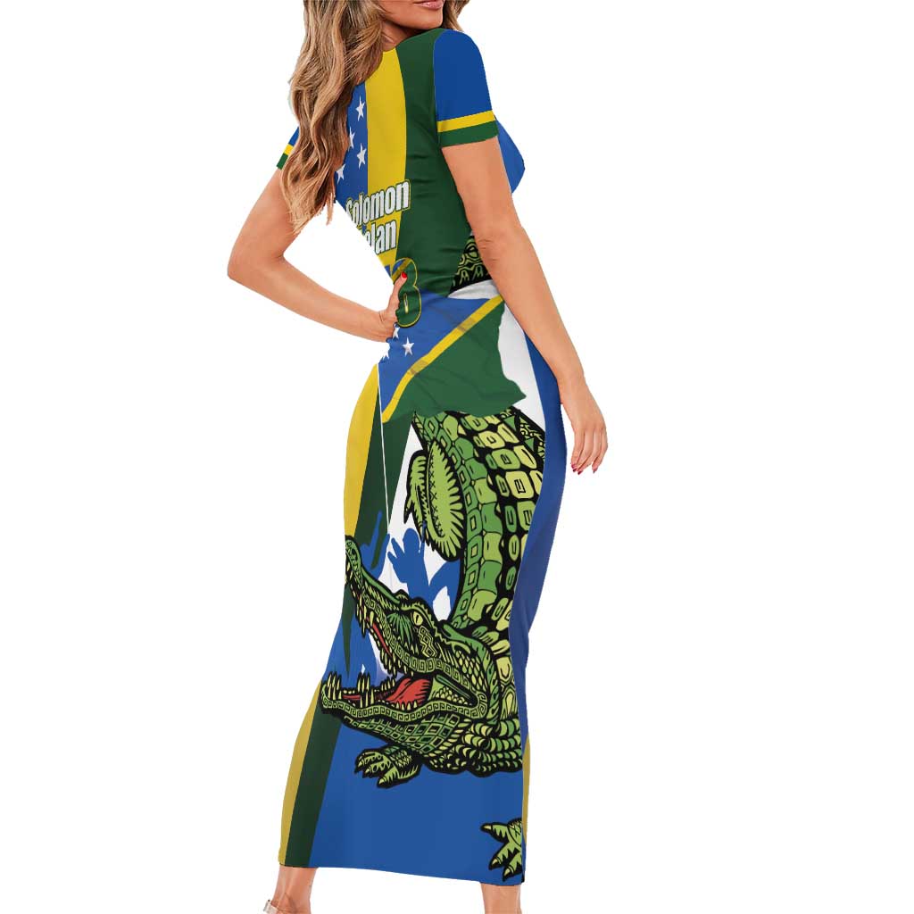 Solomon Islands Independence Day Family Matching Short Sleeve Bodycon Dress and Hawaiian Shirt Happy 7 July Crocodile Flag Style LT14 - Polynesian Pride