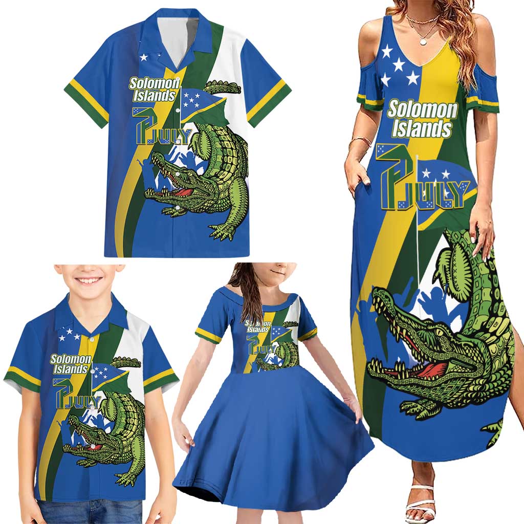 Solomon Islands Independence Day Family Matching Summer Maxi Dress and Hawaiian Shirt Happy 7 July Crocodile Flag Style LT14 - Polynesian Pride
