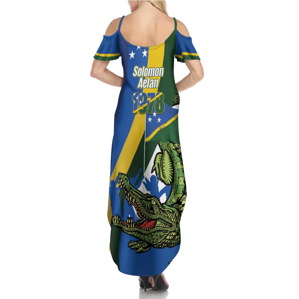 Solomon Islands Independence Day Family Matching Summer Maxi Dress and Hawaiian Shirt Happy 7 July Crocodile Flag Style LT14 - Polynesian Pride