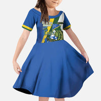 Solomon Islands Independence Day Family Matching Tank Maxi Dress and Hawaiian Shirt Happy 7 July Crocodile Flag Style LT14 Daughter's Dress Blue - Polynesian Pride
