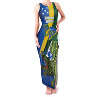 Solomon Islands Independence Day Family Matching Tank Maxi Dress and Hawaiian Shirt Happy 7 July Crocodile Flag Style LT14 Mom's Dress Blue - Polynesian Pride