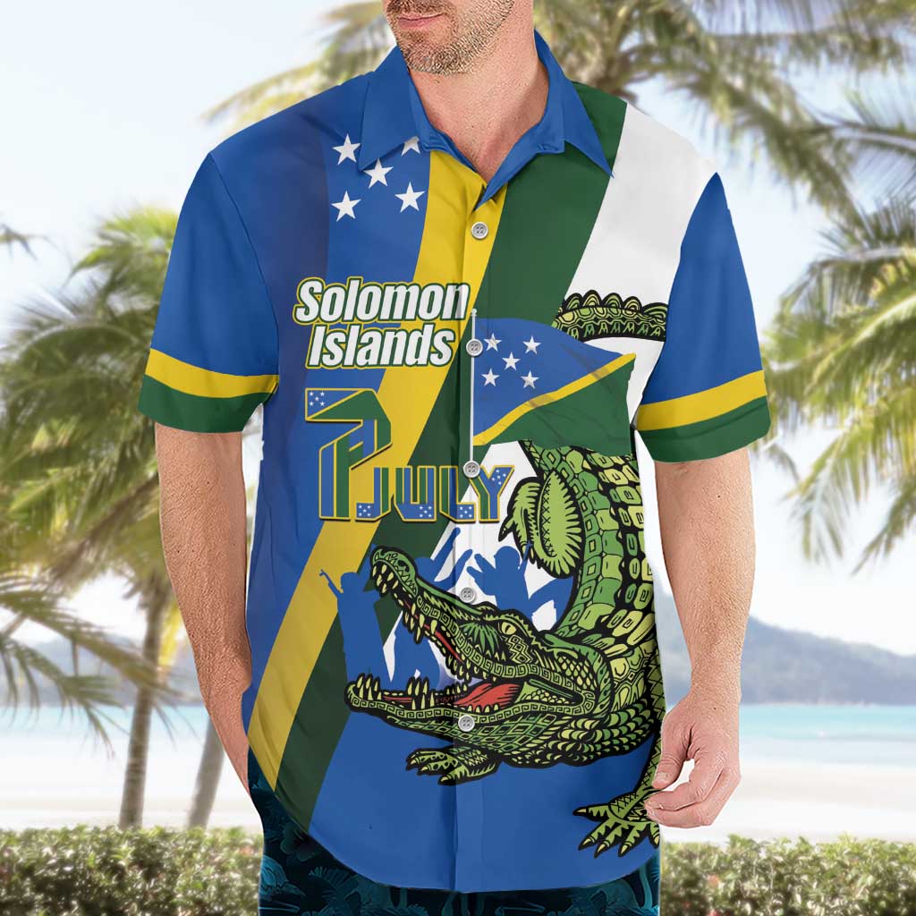 Solomon Islands Independence Day Hawaiian Shirt Happy 7 July Crocodile Flag Style LT14 - Polynesian Pride