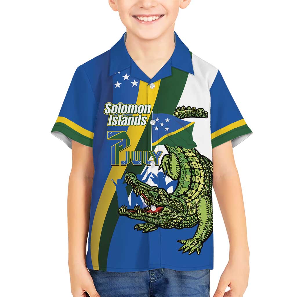 Solomon Islands Independence Day Kid Hawaiian Shirt Happy 7 July Crocodile Flag Style