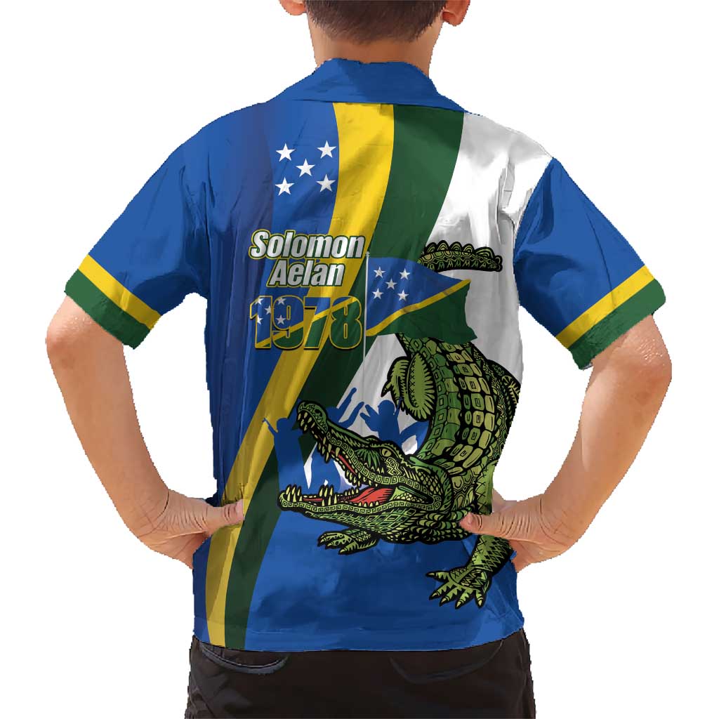 Solomon Islands Independence Day Kid Hawaiian Shirt Happy 7 July Crocodile Flag Style