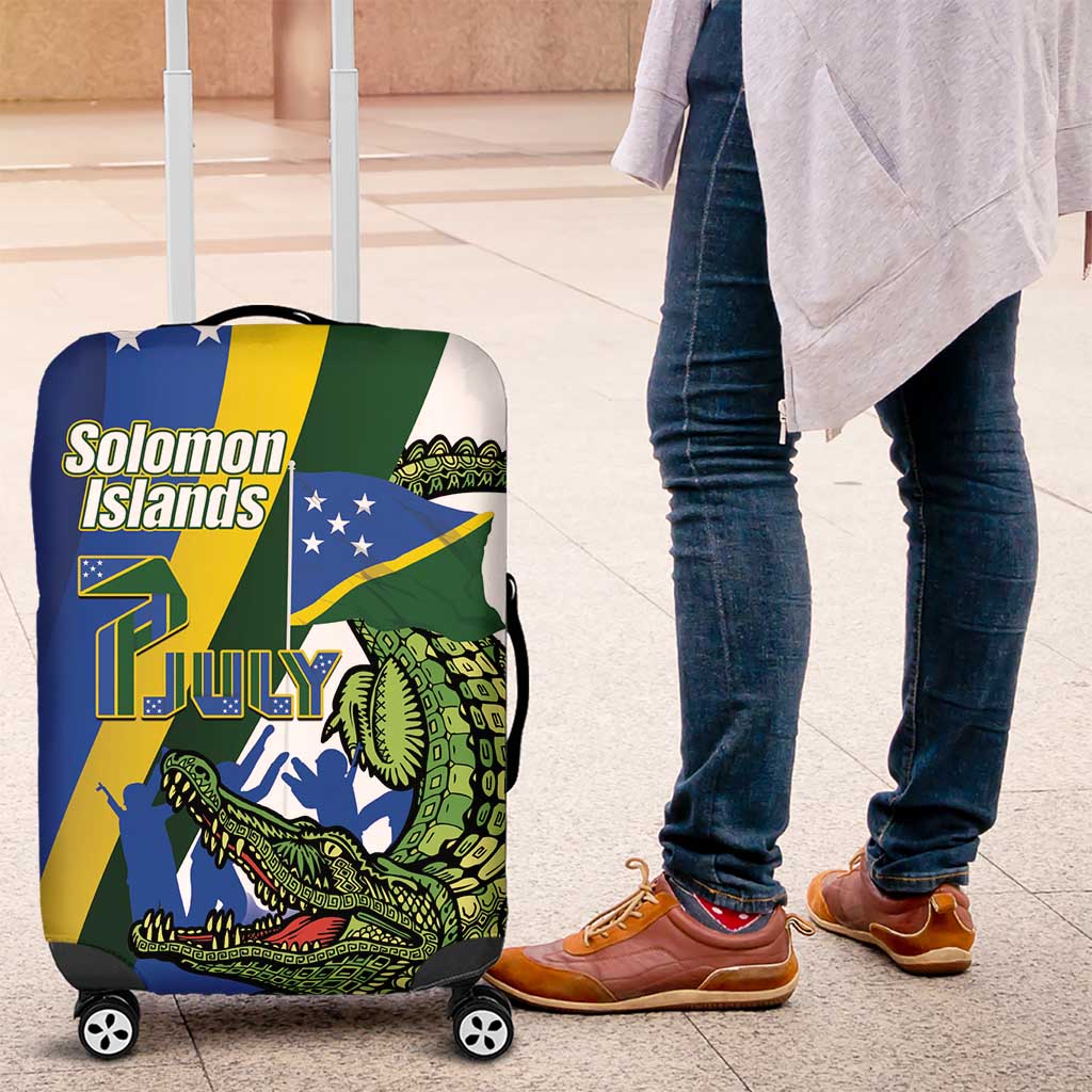 Solomon Islands Independence Day Luggage Cover Happy 7 July Crocodile Flag Style LT14 Blue - Polynesian Pride