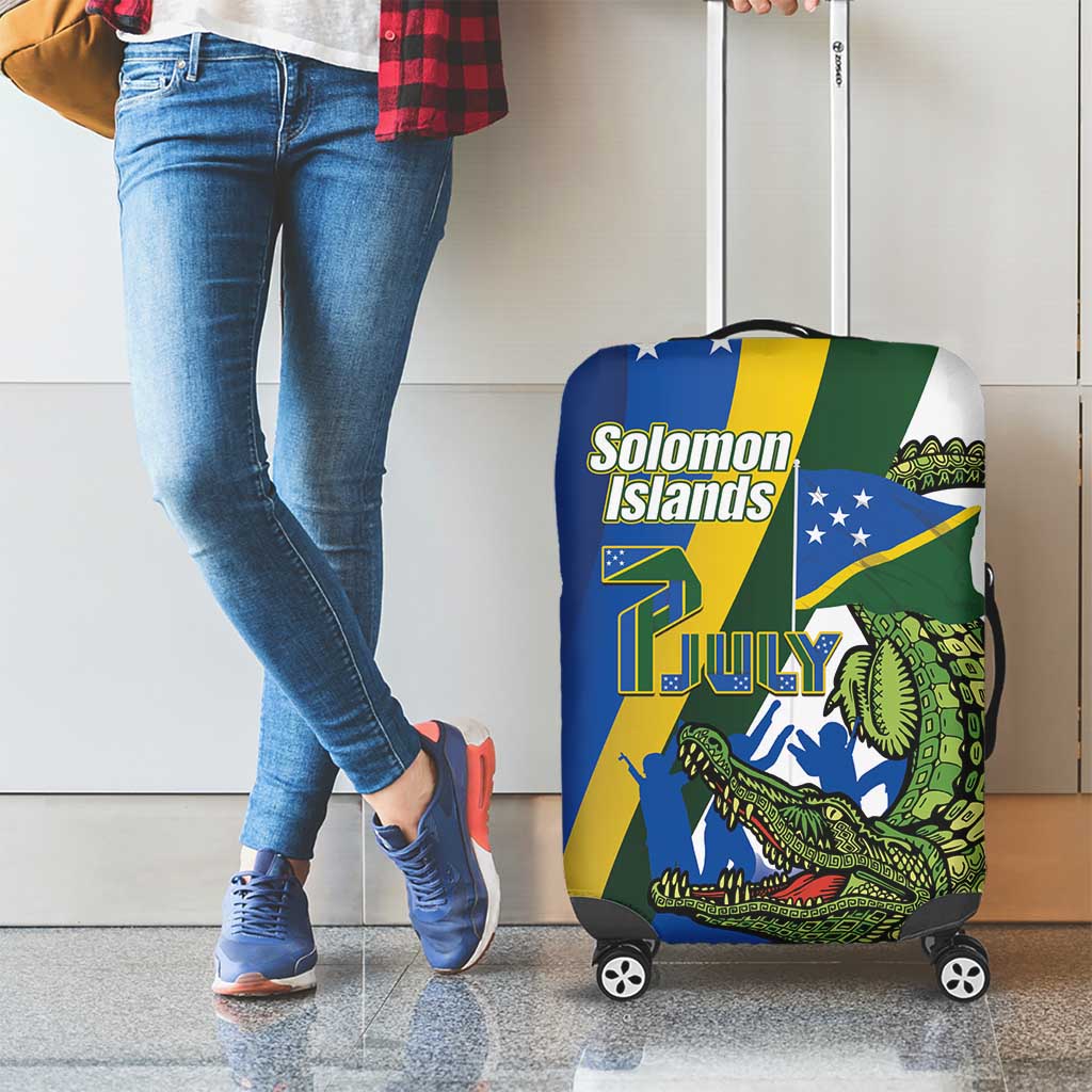Solomon Islands Independence Day Luggage Cover Happy 7 July Crocodile Flag Style LT14 - Polynesian Pride