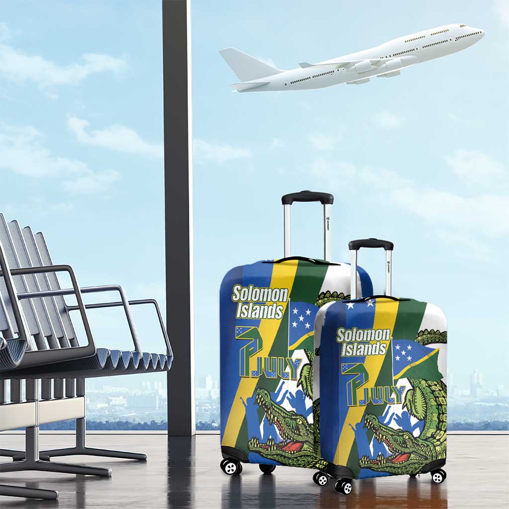 Solomon Islands Independence Day Luggage Cover Happy 7 July Crocodile Flag Style LT14 - Polynesian Pride