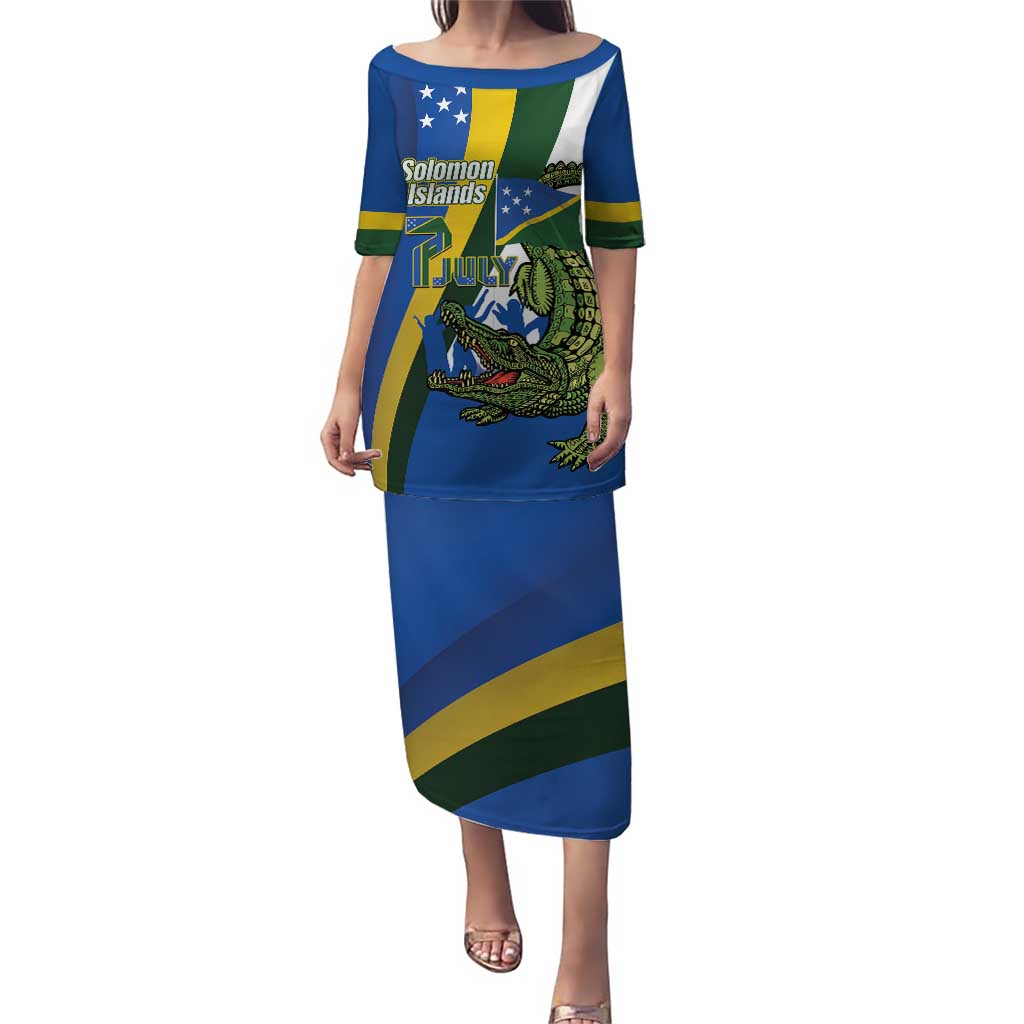 Solomon Islands Independence Day Puletasi Happy 7 July Crocodile Flag Style