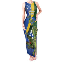 Solomon Islands Independence Day Tank Maxi Dress Happy 7 July Crocodile Flag Style LT14 Women Blue - Polynesian Pride