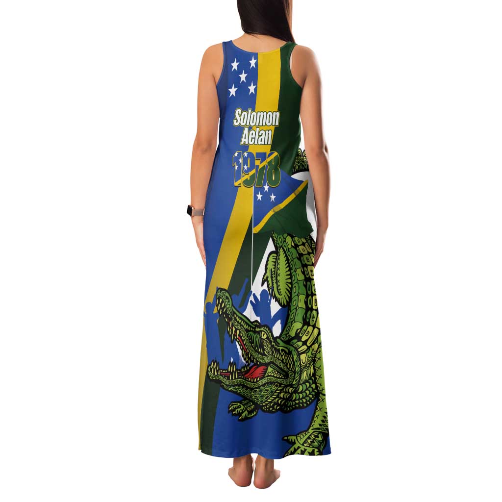 Solomon Islands Independence Day Tank Maxi Dress Happy 7 July Crocodile Flag Style LT14 - Polynesian Pride