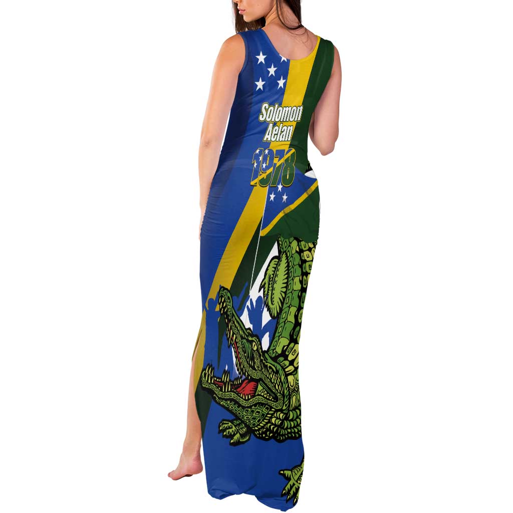 Solomon Islands Independence Day Tank Maxi Dress Happy 7 July Crocodile Flag Style LT14 - Polynesian Pride