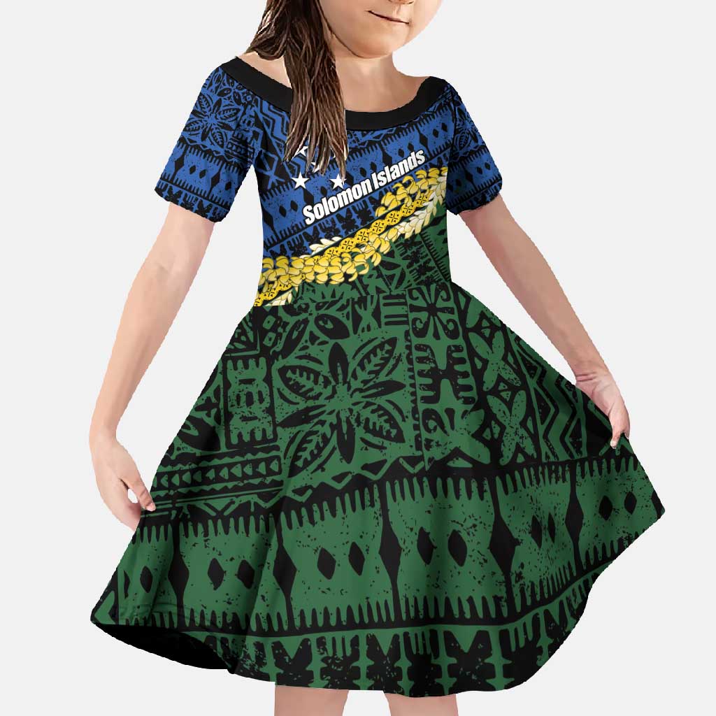 Halo Olaketa Solomon Islands Tapa Pattern Family Matching Mermaid Dress and Hawaiian Shirt LT14 Daughter's Dress Blue - Polynesian Pride