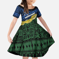 Halo Olaketa Solomon Islands Tapa Pattern Family Matching Mermaid Dress and Hawaiian Shirt LT14 Daughter's Dress Blue - Polynesian Pride