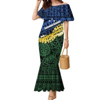 Halo Olaketa Solomon Islands Tapa Pattern Family Matching Mermaid Dress and Hawaiian Shirt LT14 Mom's Dress Blue - Polynesian Pride